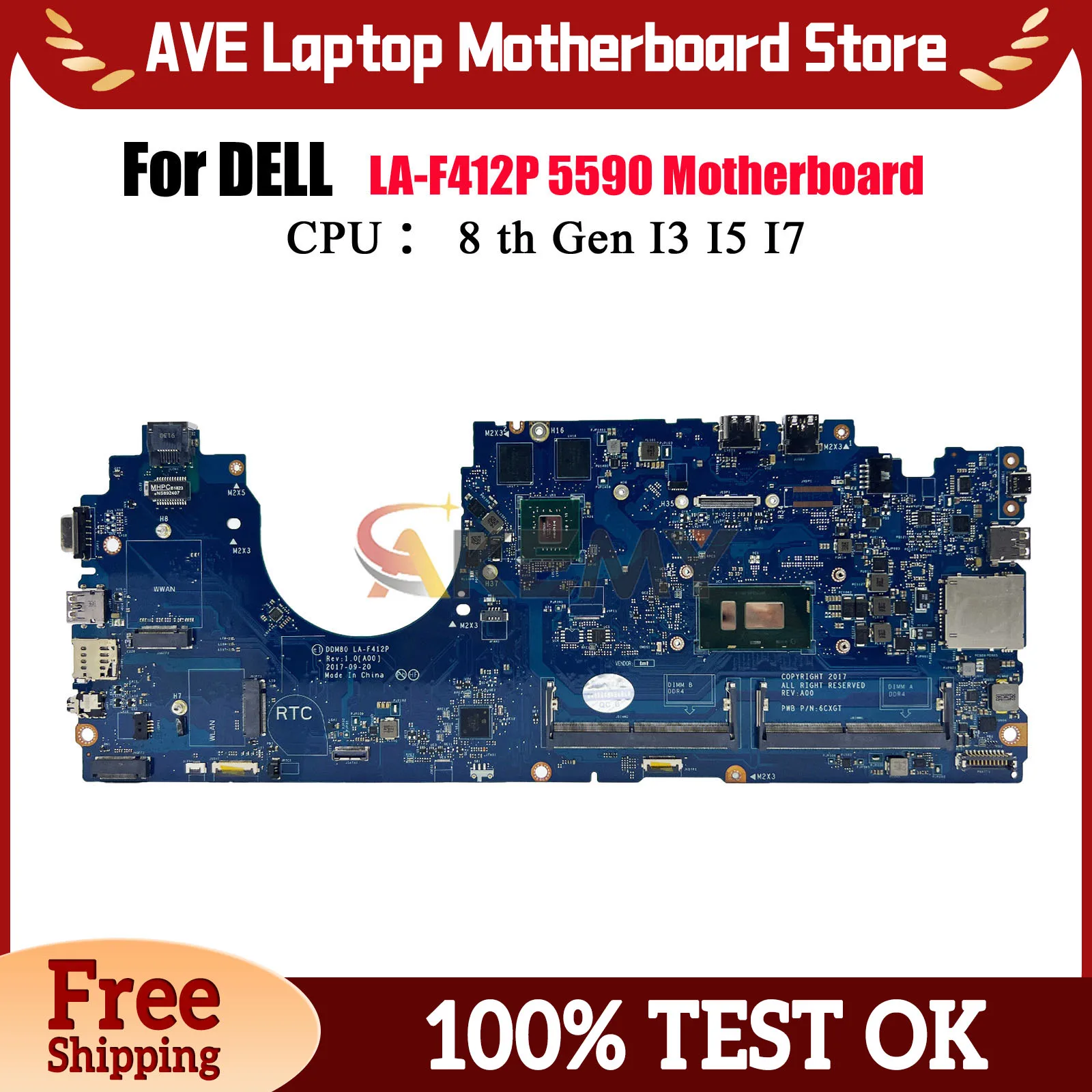 

For Dell Latitude 5590 LA-F412P Mainboard With I5 I7 8th CPU MX130 DDR4 CN-0P50J0 0630XH Laptop Motherboard 100% Fully Tested