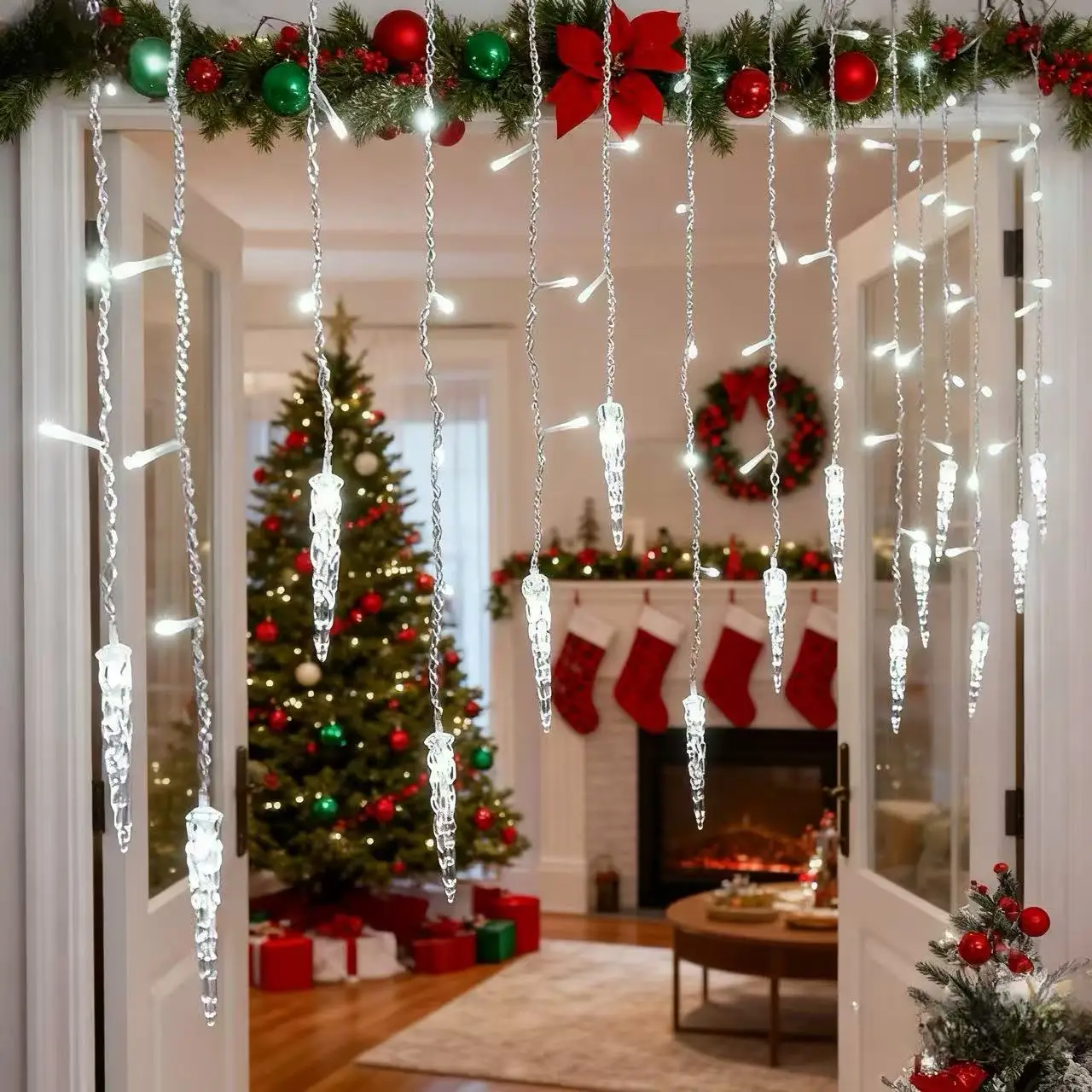 ستارة شمسية LED سلسلة أضواء جليد الشمسية عيد الميلاد جارلاند تدلى ضوء الزفاف حديقة الشارع الإضاءة الزخرفية في الهواء الطلق