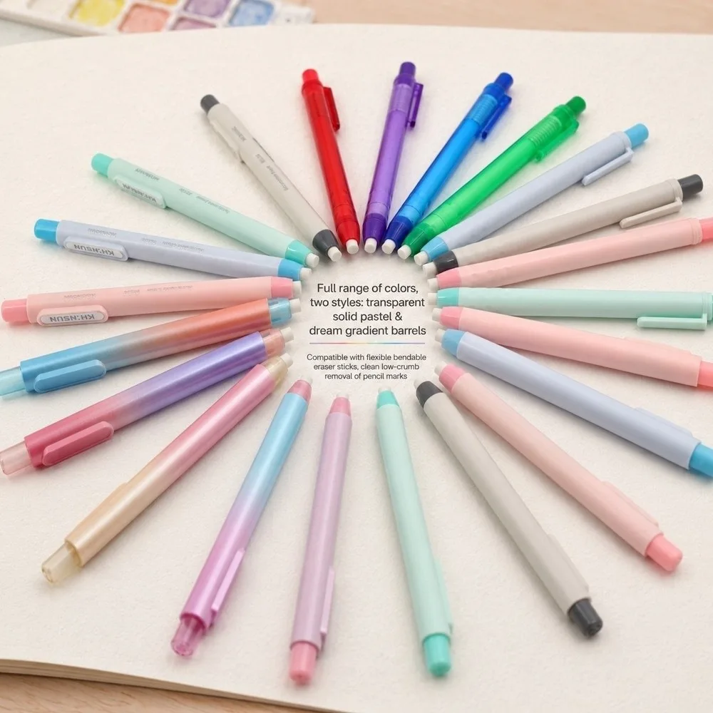 14Pcs Retractable Pen Shaped Eraser With Refill Eraser Leads Macaron Eraser Set Push Type Sketch Drawing Rubber