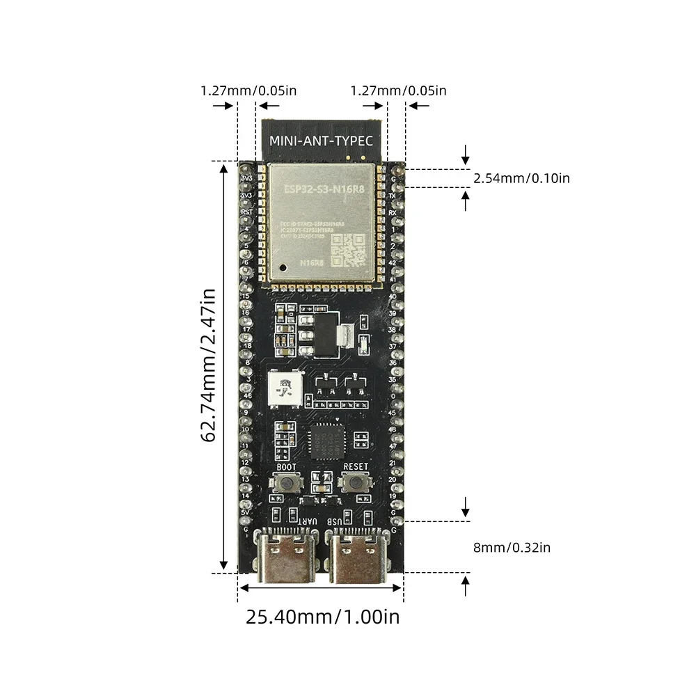 ESP32-S3 Development Board WiFi BT Module Dual Core 32-Bit Processor 240MHz with CP2102 Onboard ESP32S3-N16R8 for IoT Smart