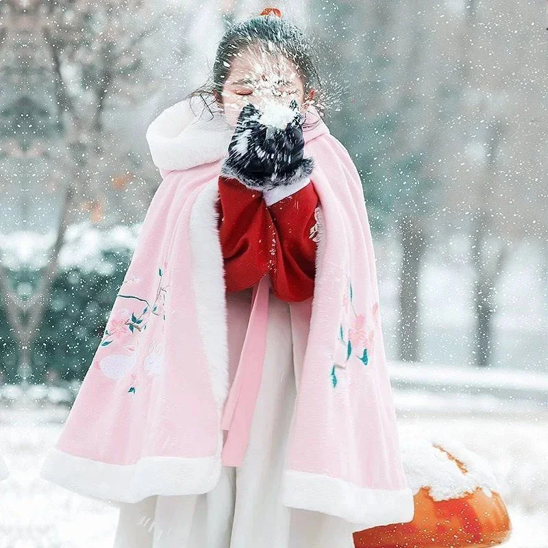 Girl Modern Hanfu Children Cloack New Year Clothing Warm Thicken Costume Fall Winter Chinese Style Coat Winter Princess Cosplay