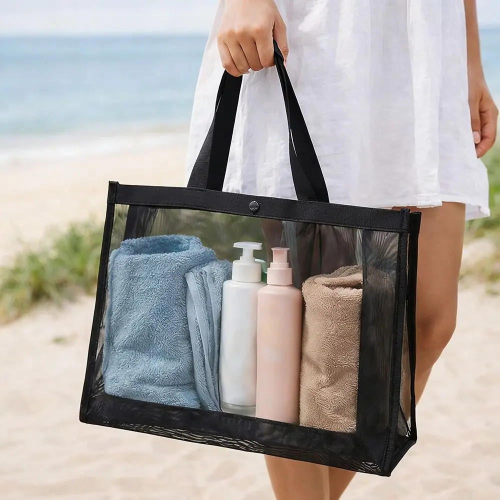 New Mesh Shoulder Bag Large Capacity Hollow Beach Bags Transparent Multifunctional Handbag Women
