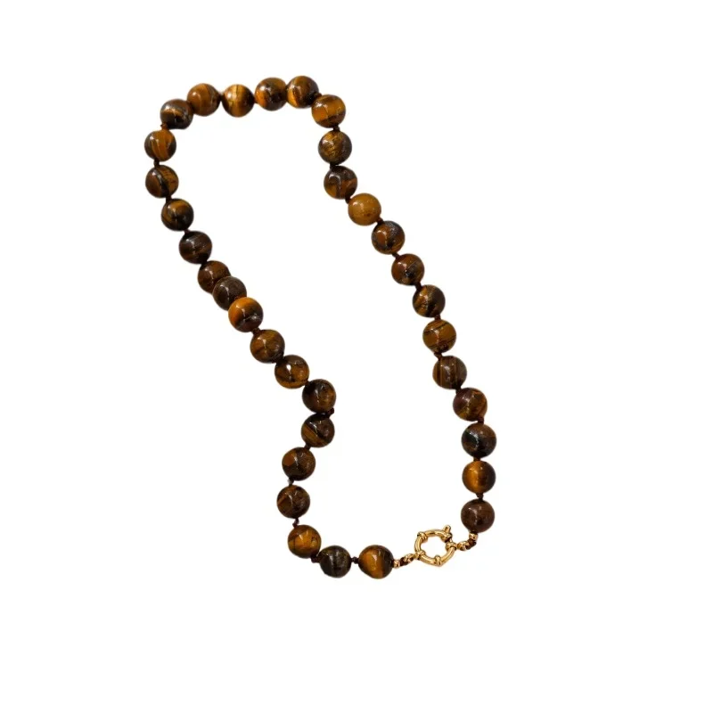 

*zNatural tiger's eye stone beaded necklace women's retro high-end light luxury accessories