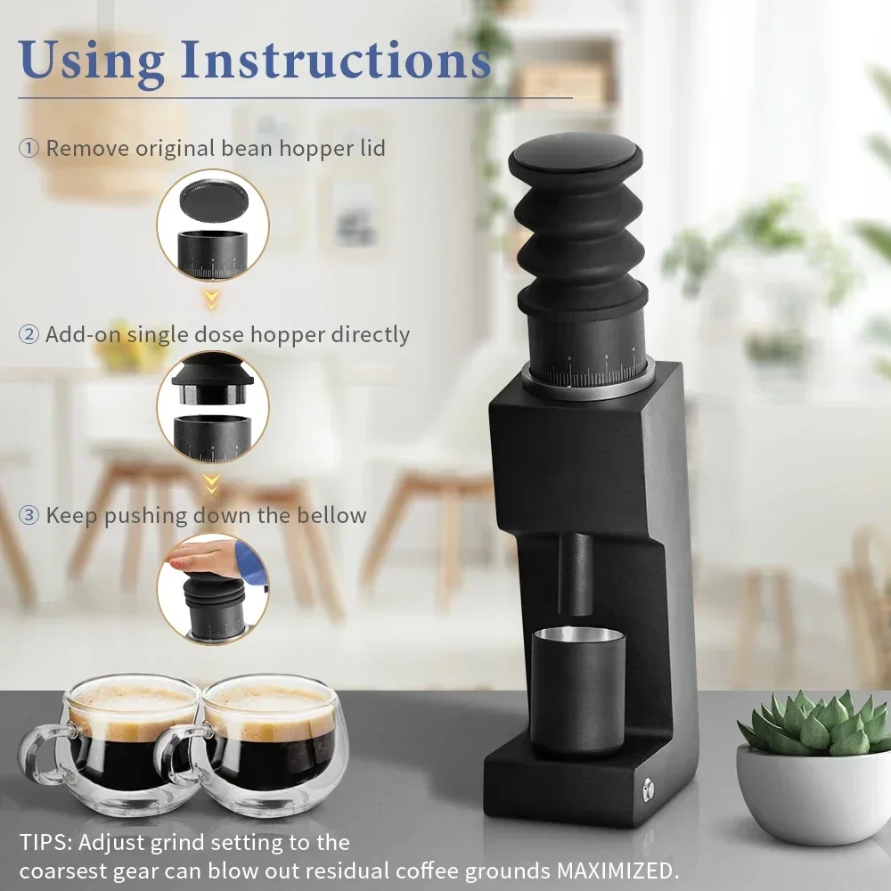 VS3 Coffee Bean Grinder Machine Portable Household Electric Coffee Grinder with Single Dose Hopper Cleaner Silicone Bellow