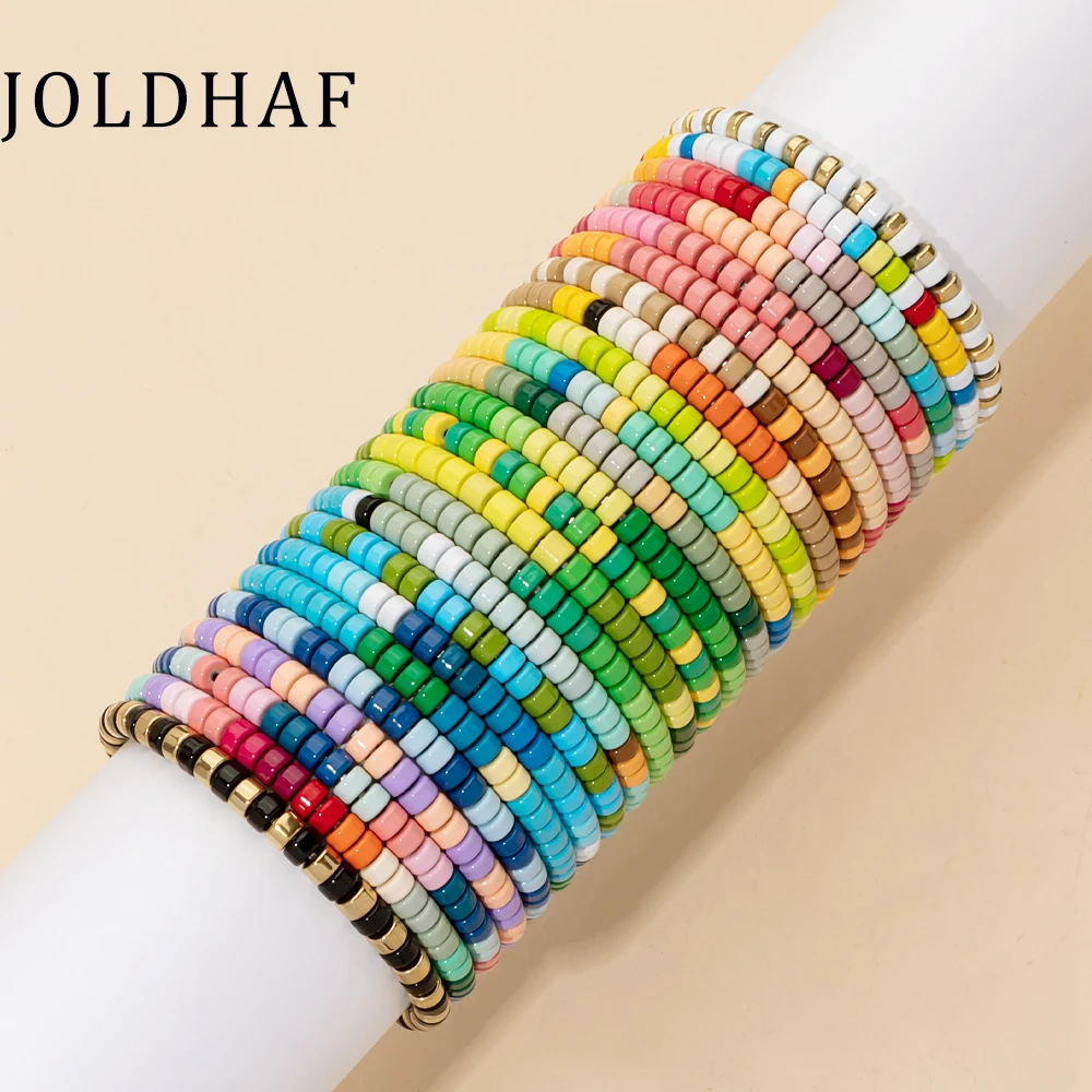 New Design 3x5mm Colorful Beaded Bracelets Handmade Bohemian Elastic Beads Bangle For Women Colroful Beads Jewelry Gift