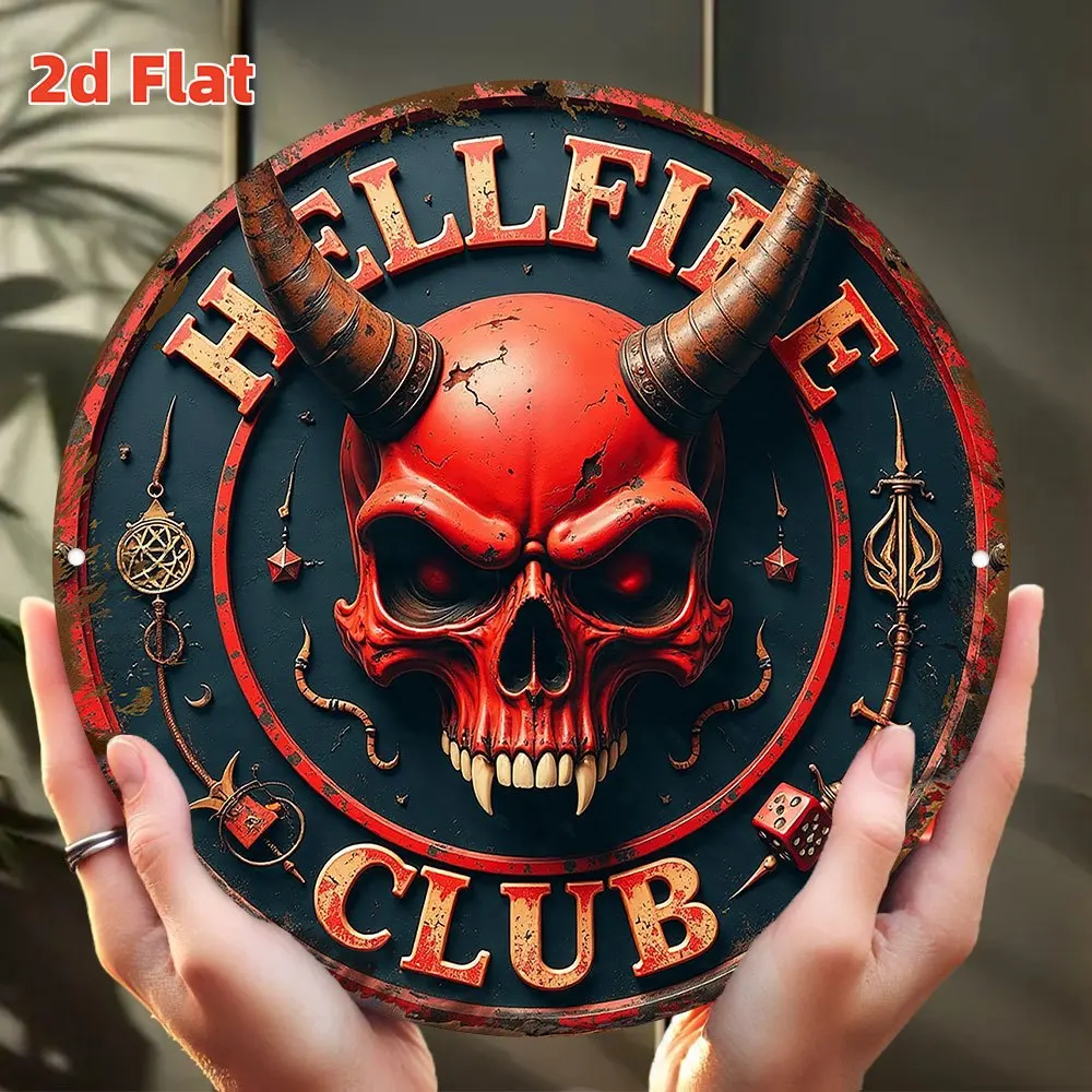 Insignia Coleccionable 2D Plana 'Hellfire Club' con Encanto de Noche Oscura / Pieza Decorativa con Temática Gótica, Arte de Pared con Encanto, Redonda de Aluminio de 20x20cm