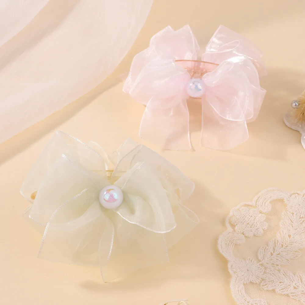 Mehrschichtige Haarspange mit Zerkleinerten Perlen und Flatterndem Band, Premium Niedriger Pferdeschwanz-Haarklammer, Modisches Haaraccessoire für Damen