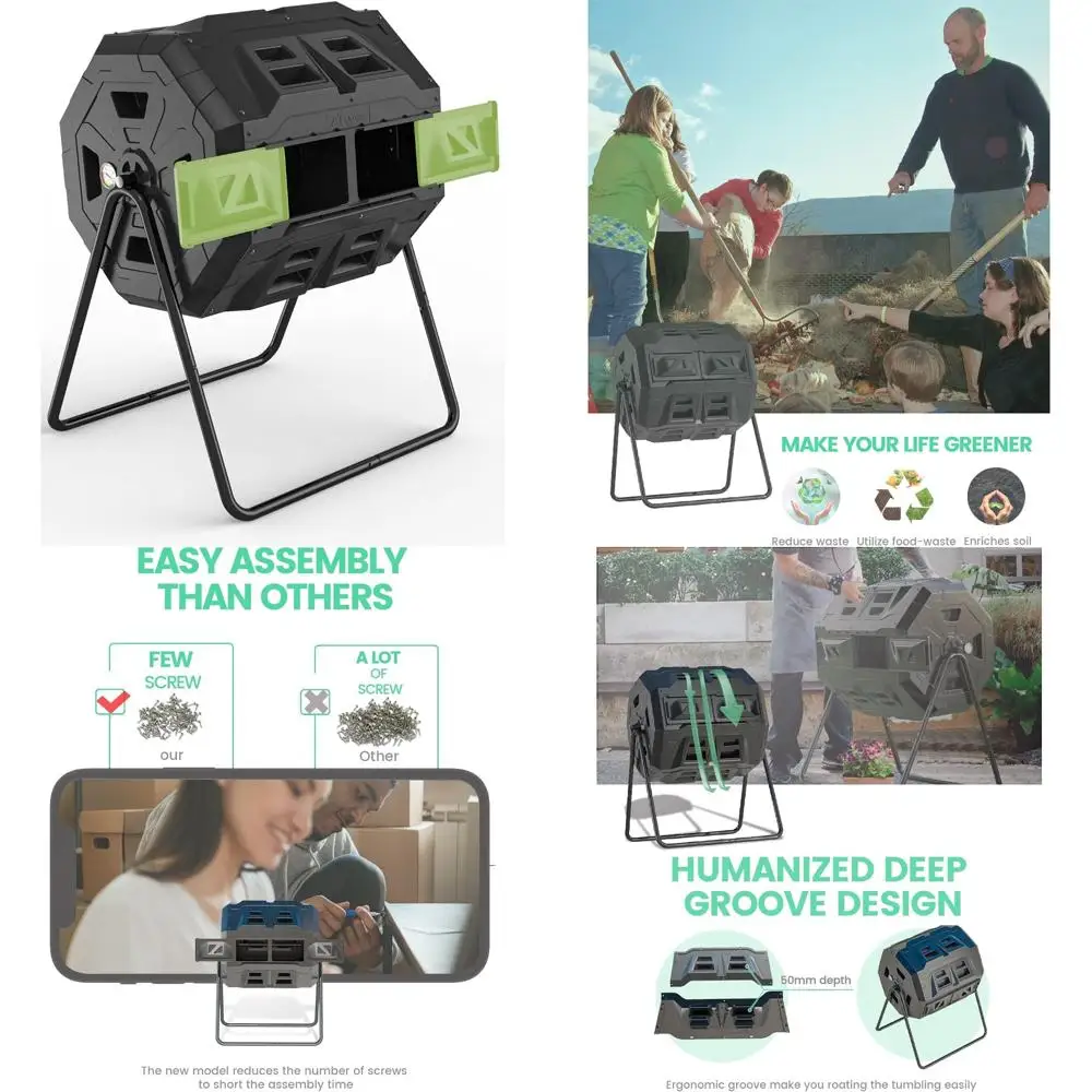 

Advanced Dual-Chamber Compost Bin with Temperature Gauge - 43 Gallon Green Garden Composter
