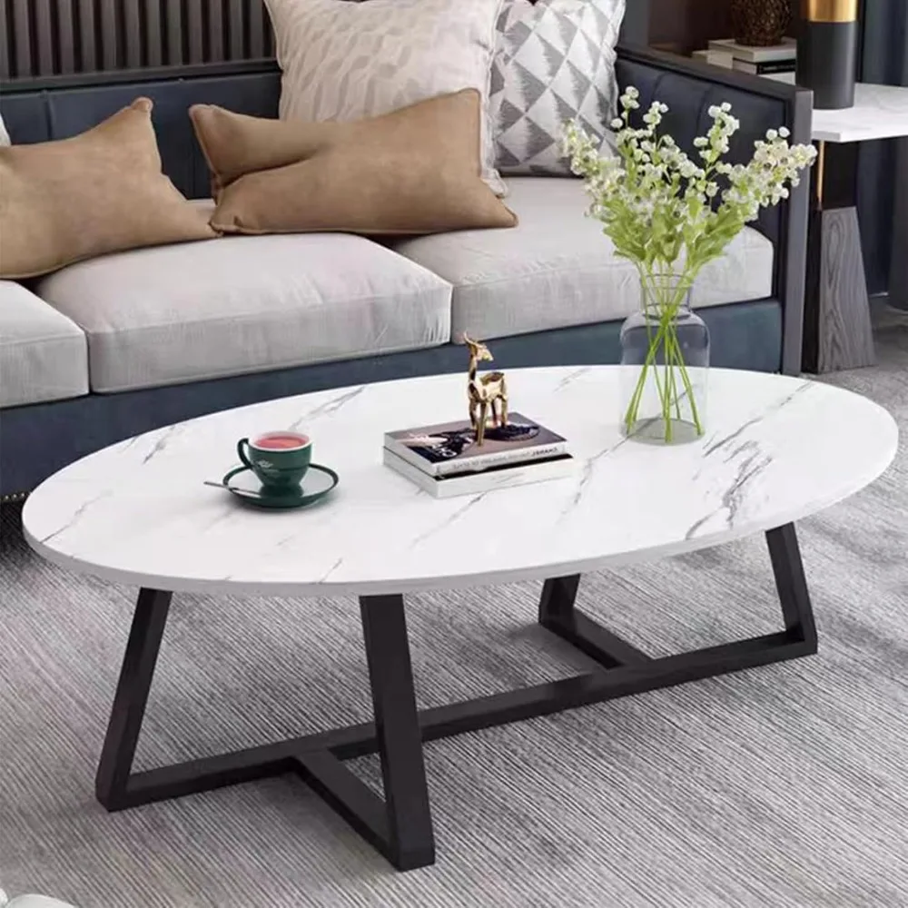 

Coffee Table Small Oval Table,White Faux Marble Table for Living Room, Modern Center Tea Tables for Small Space,Wooden Tables En