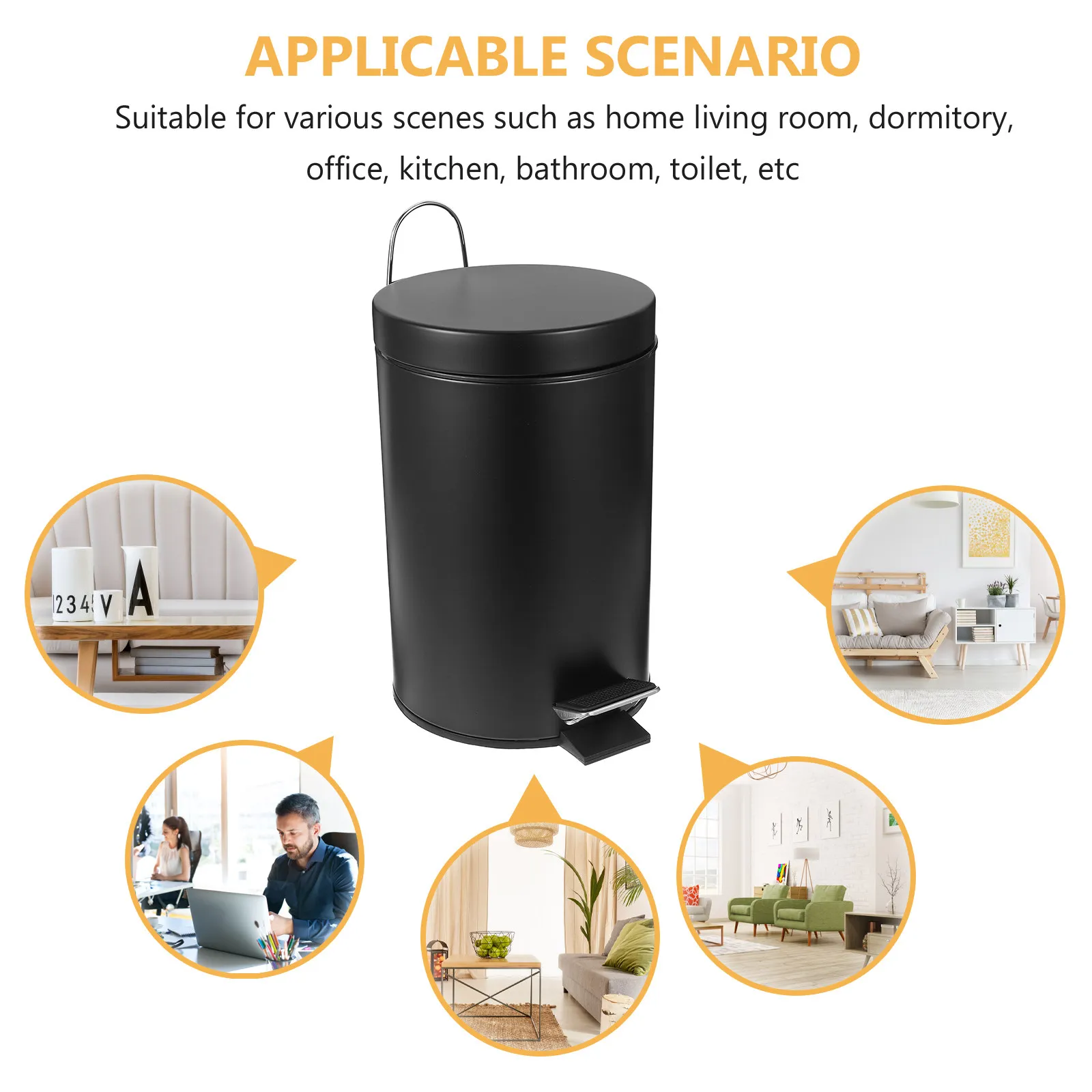 Iron Pedal Trash Can with Lid for Kitchen Bedroom Bathroom Living Room Dining Study Home Office Use Lidded Metal Waste Bin