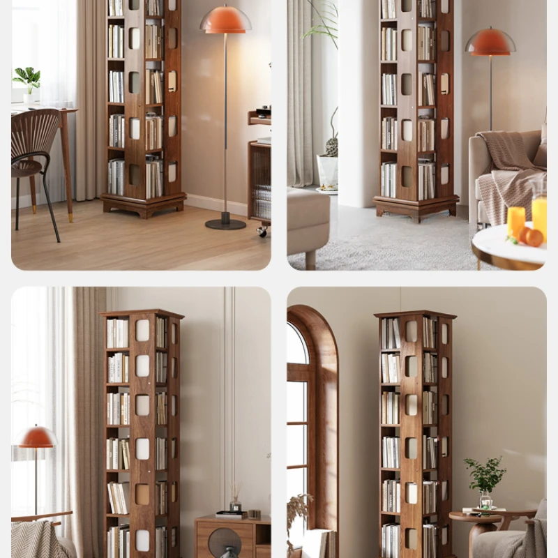 Luxury and minimalist modern rotating bookshelf, 360 degree bookshelf, floor shelf, simple living room, internet celebrity