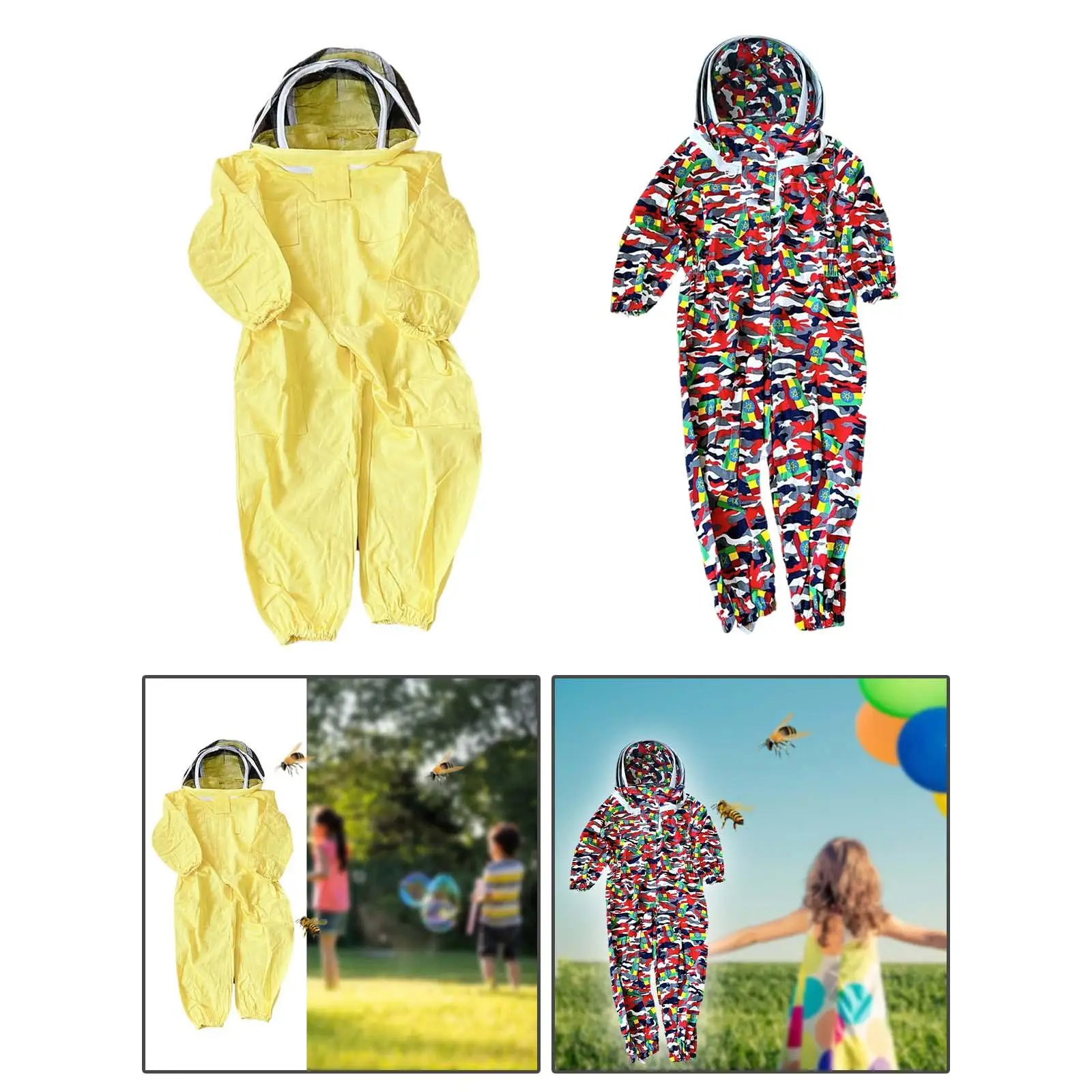 

Kids Beekeeper Suit Full Body Beekeeping Protective Suit with Ventilated Fencing Veil Hood Cotton Comfortable for Child