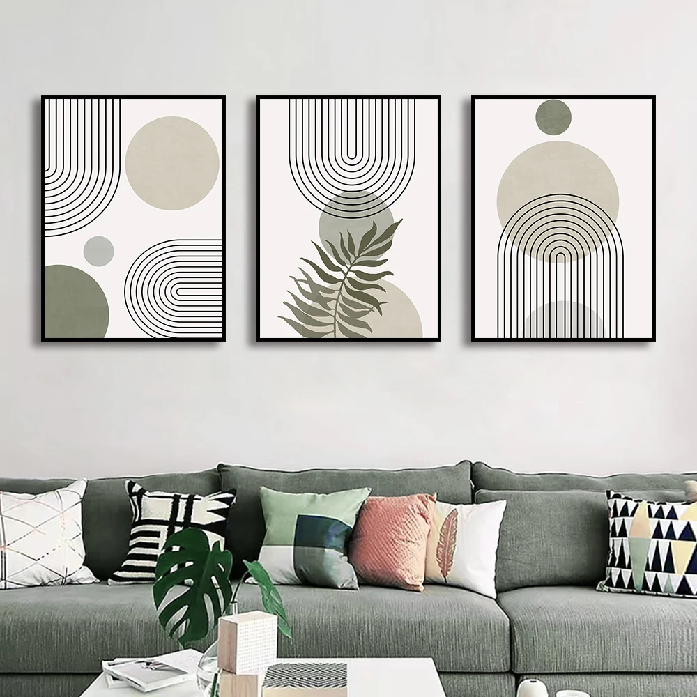 ملصق اسكندنافي بدون إطار ، خط تجريدي ، ورقة شجر ، هندسة ، رسم على قماش الكانفاس ، رسم جداري ، غرفة معيشة ، هدية مثالية ، 3 * *