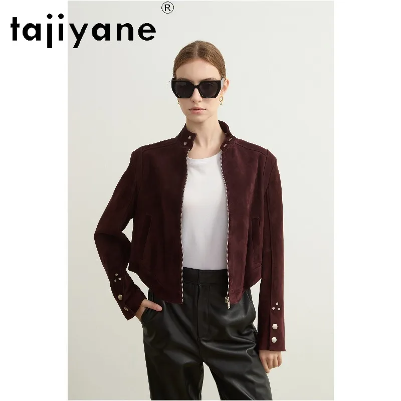 TAJIYANE Genuine Leather Jacket Woman Sheepskin Suede Leather Coat Zipper Cropped Jackets for Woman Outerwear Streetwear Jaqueta