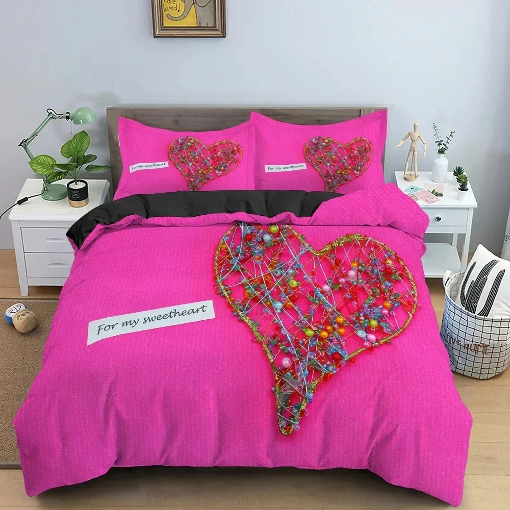 

Top 3D Polygonal Heart Bedding Set Abstract Style Duvet Cover Set For Valentine's Day Present King Queen Twin Size Bedclothes