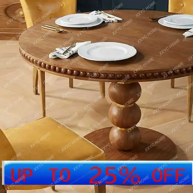 

LSolid Wood Retro Ellipse Dining Table Distressed Roman Column Simple Living Room Furniture round Table