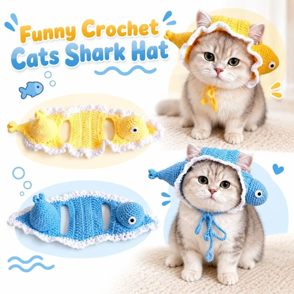 Gifts Crochet Cat Costume Hat Adjustable Chin Ties Cartoon Dog Costume Hat Puppy Kittens Hat Cat Dress Up