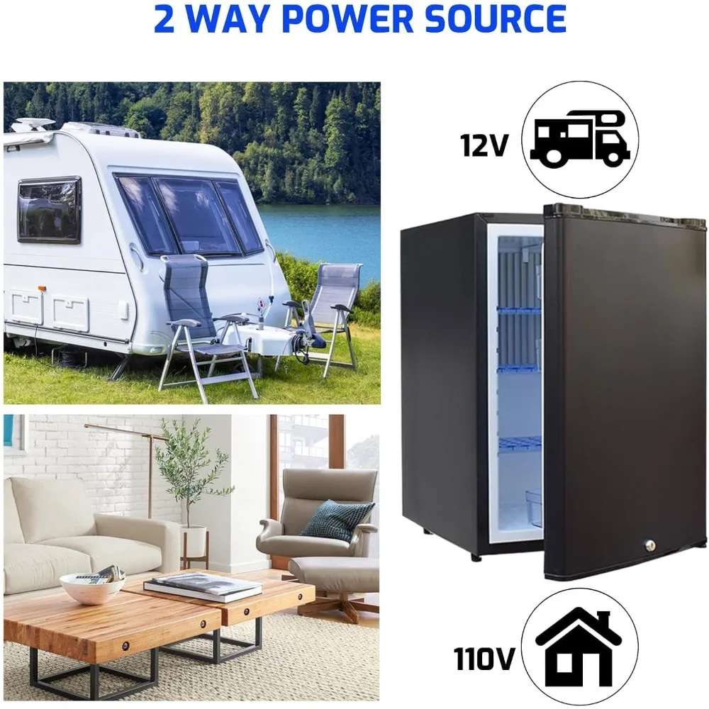 12V RV Refrigerator 1.7 cu.ft, Compact Refrigerator 12V / 110V, Mini Fridge with Lock, Quiet Reversible Door Semi Truck,Customiz