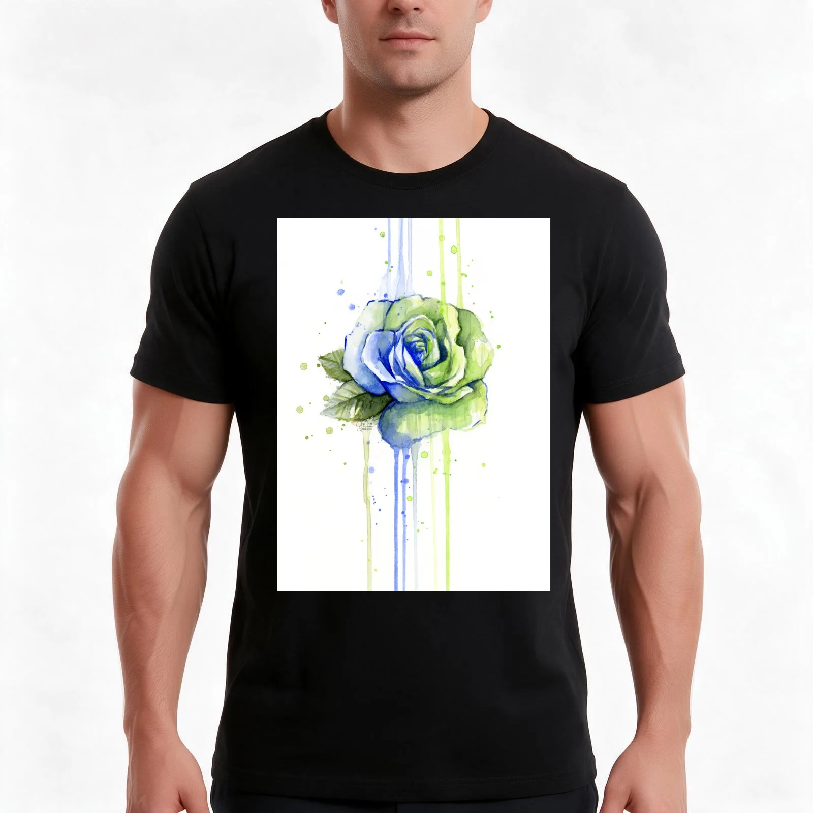 Seattle 12th Man Rose Watercolor Painting T-Shirt Summer Casual Cotton Tee Oversized Streetwear Tops Vintage Graphic Print