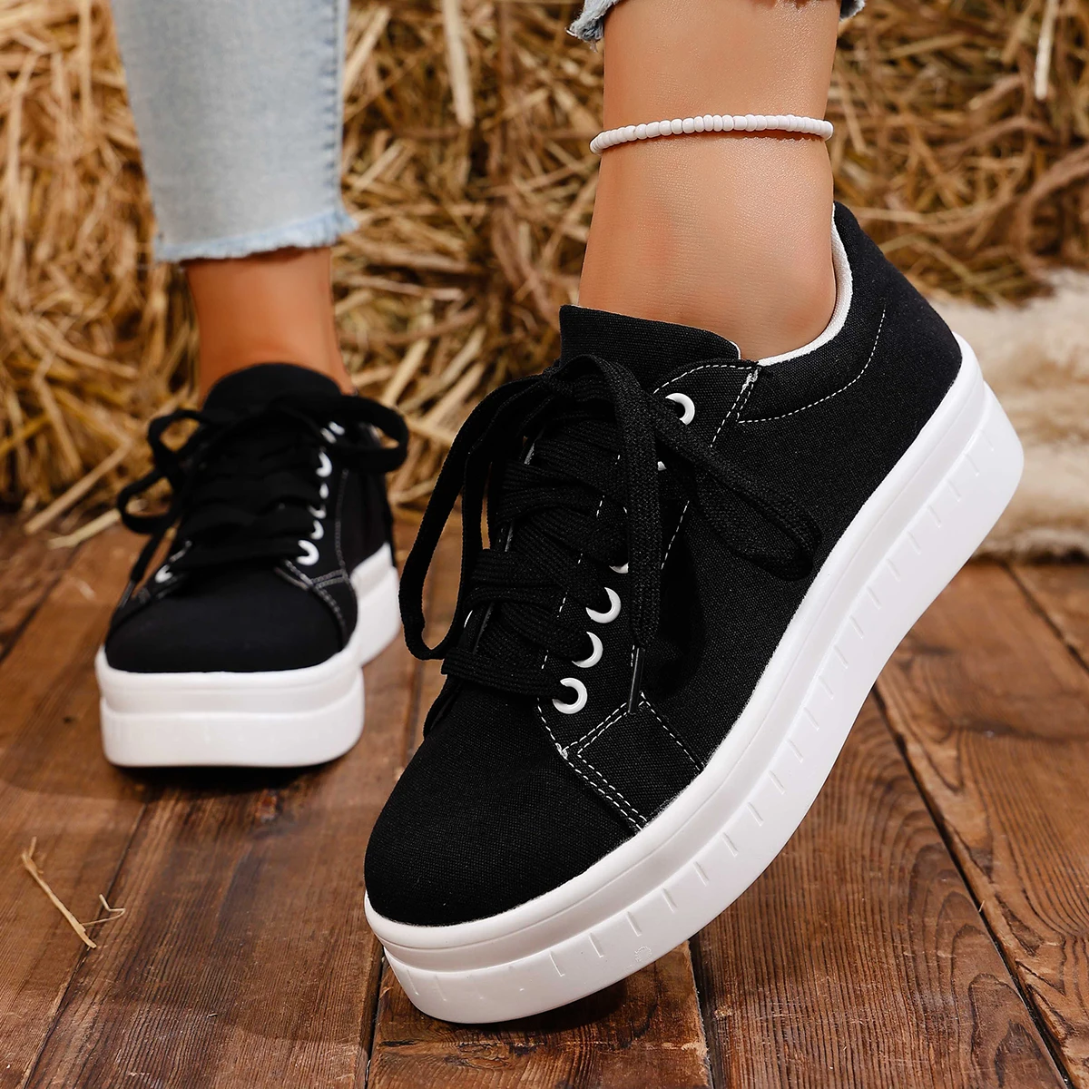 Damenmode, lässige, vulkanisierte Schuhe, Damen-Outdoor-Wanderschuhe, atmungsaktive Damen-Sneakers mit Keilabsatz, Zapatillas Mujer. – Detail 4