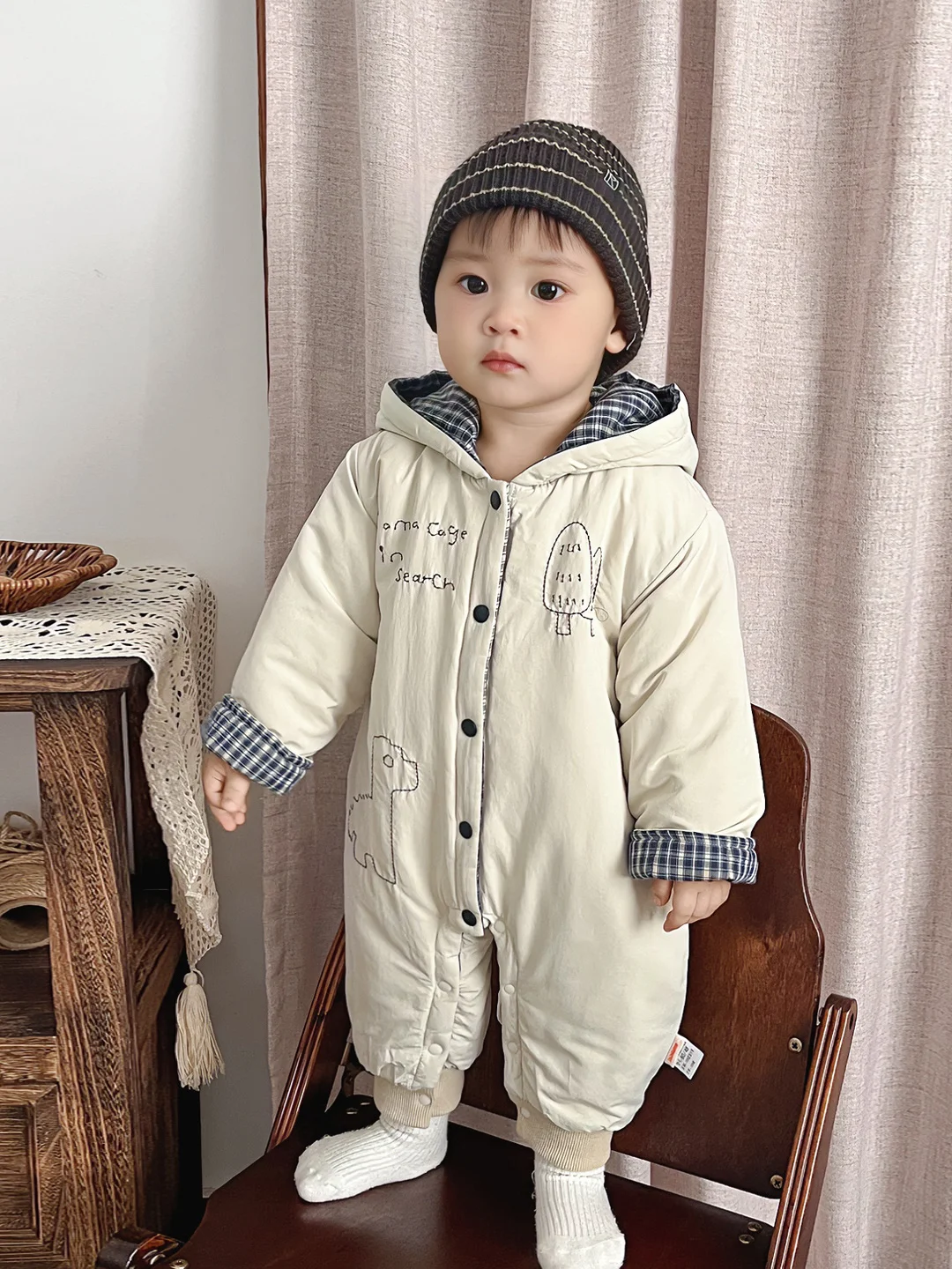 

Осенний модный комплект детской одежды: комбинезон-слип для малышей, утепленный, повседневный, для самых маленьких, трендовый, Rer