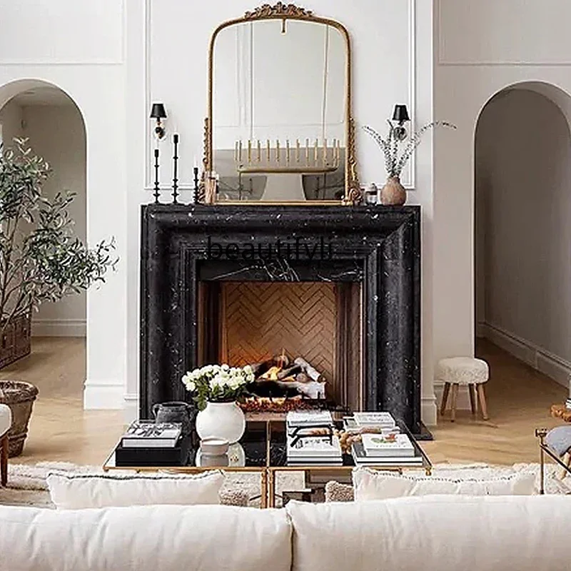 

Marble black and white root stone fireplace French fireplace living room decorative fireplace ornament