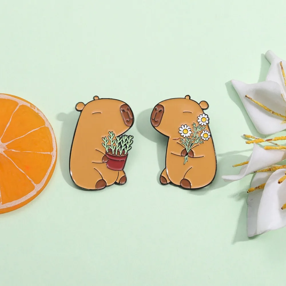 Cute Capybara Enamel Pins Cartoon Animal  Metal Brooches Shirt Backpack Lapel Badge Jewelry Gift for Kids Friends