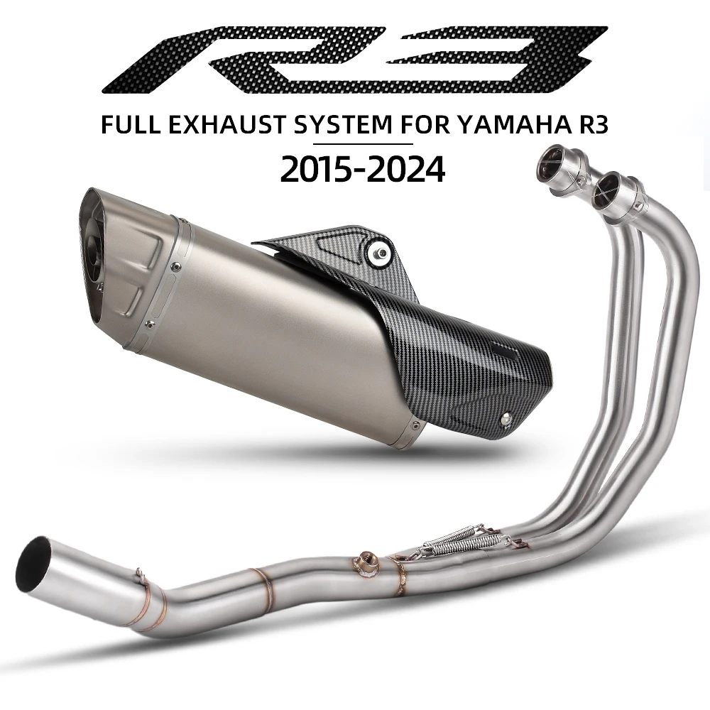 

Motorcycle Exhaust Link Pipe Slip on Front Pipe Full Escape System Tail Tube Muffler with Cover For Yamaha MT03 R25 R3 2015-2024