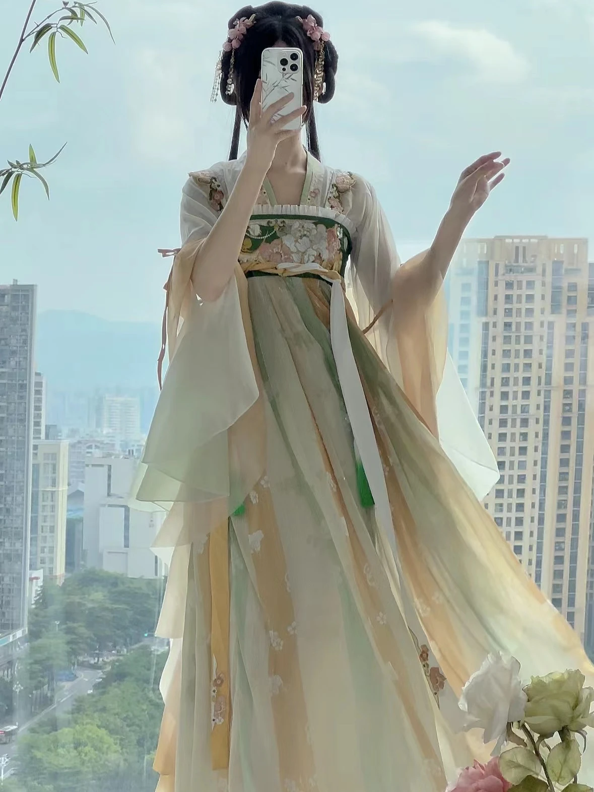 Hanfu 여성용 한족 요소 행잉 원피스 자수 및 프린트 용수철, 여름 베스트 프렌드 스타일