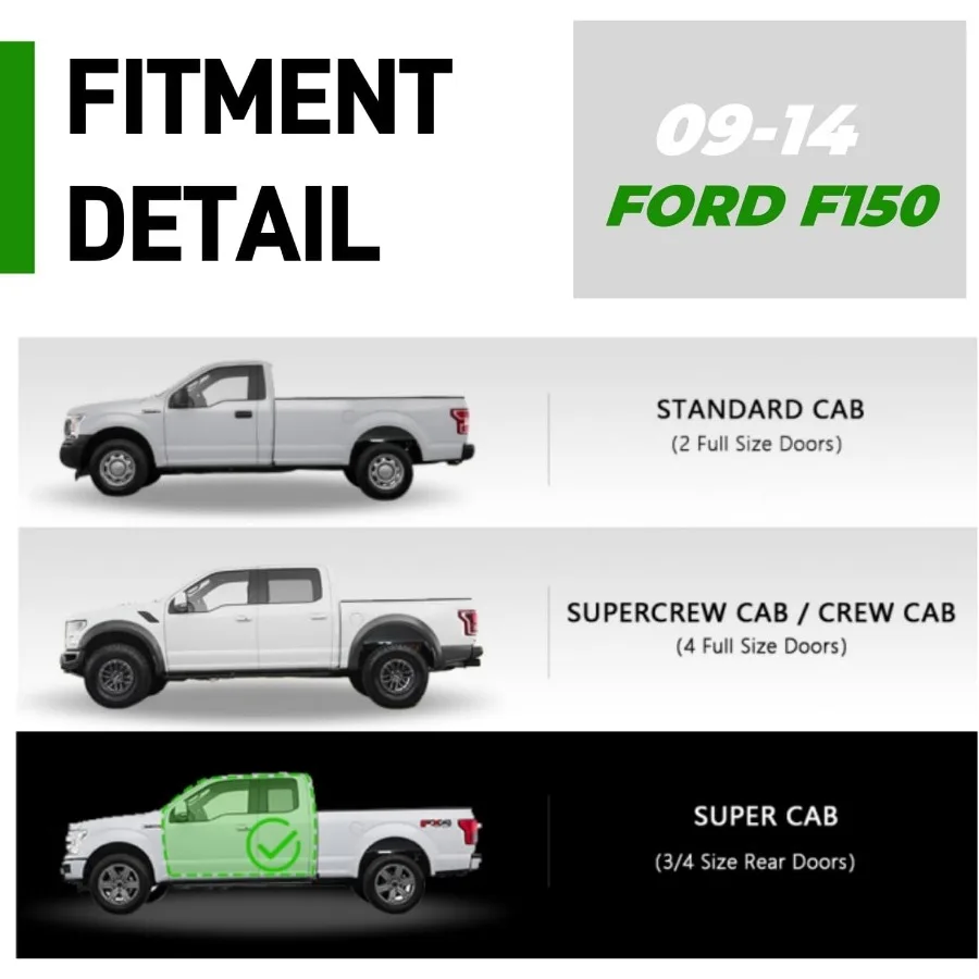 6 لوحات تشغيل متوافقة مع 2009-2014 Ford F-150 Super Cab - قضبان جانبية Nerf من سبائك الألومنيوم للمركبات مع 2 #6