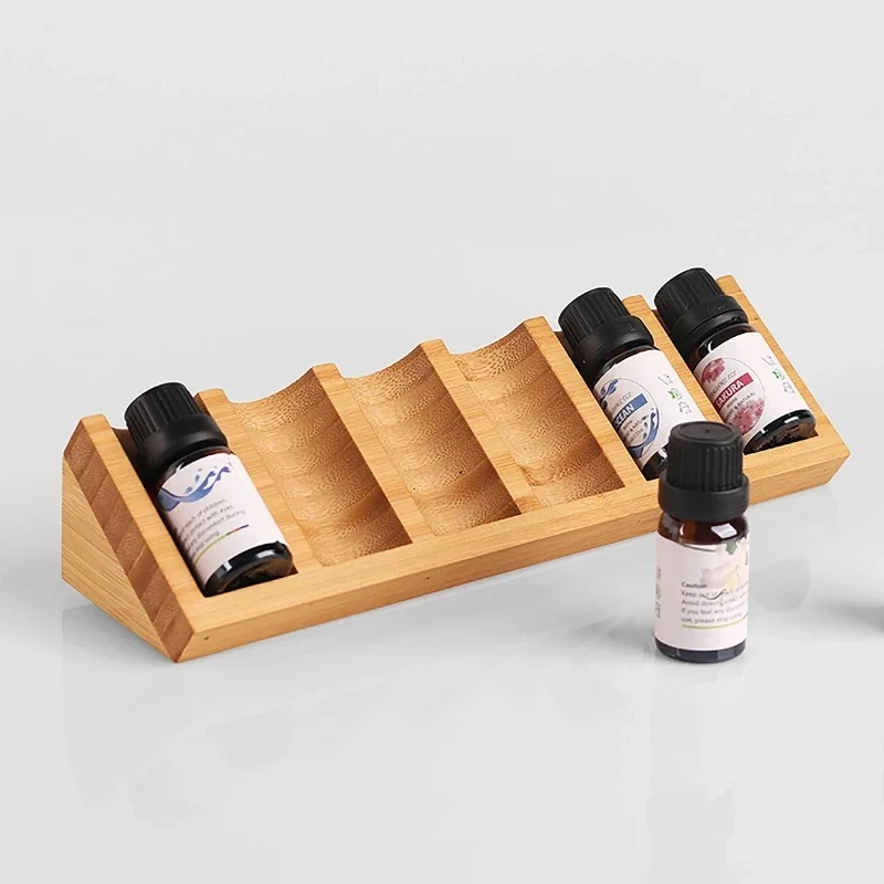 Essential Oil Storage Rack 6-Slot Tabletop Perfume Organizer Portable Wooden Nail Polish and Diffuser Stand for Cosmetics