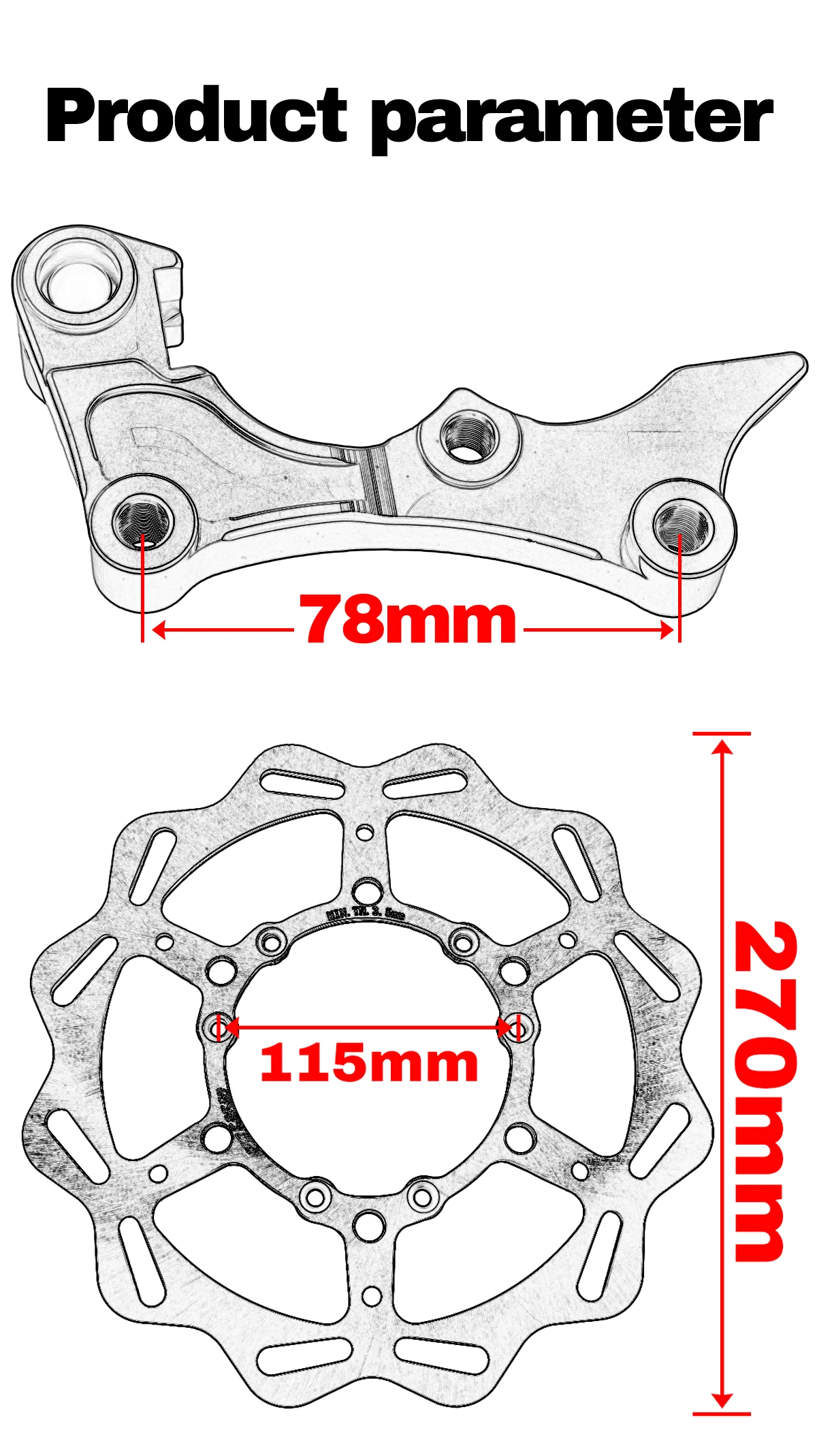 Für HONDA CR125E 250E CR125R 250R CRF250R 250X CRF450R 450X 450RX Dirt Bike Zubehör Motorrad 270MM Rotor Vorne bremsscheibe – Detail 2