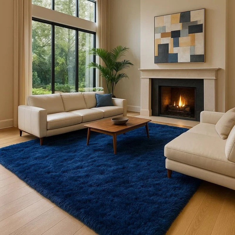 

Пушистый ковер для гостиной и спальни, мягкий, плюшевый, темно-синий, для общежития, квартиры