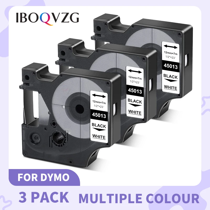 3PACK 45013 12mm D1 Tape Replace for Dymo D1 Label Tape 45013 45010 45018 45024 for Dymo LabelManager LM160 280 Label Printer