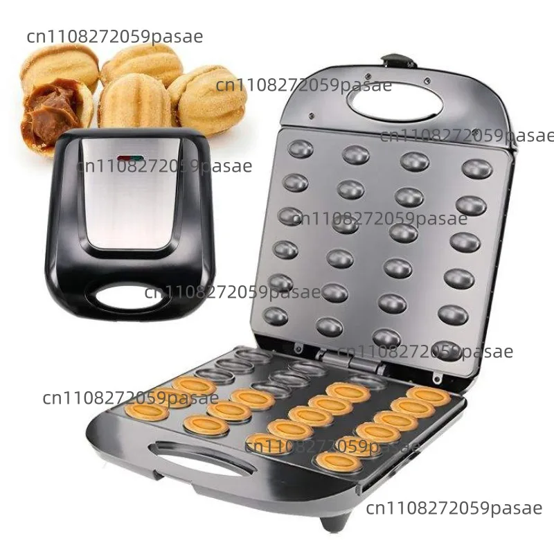 24 Hole Stainless Steel Electric Walnut Cake Machine Household Breakfast Walnut Non-Stick Nut Shape Mini Waffle Machine