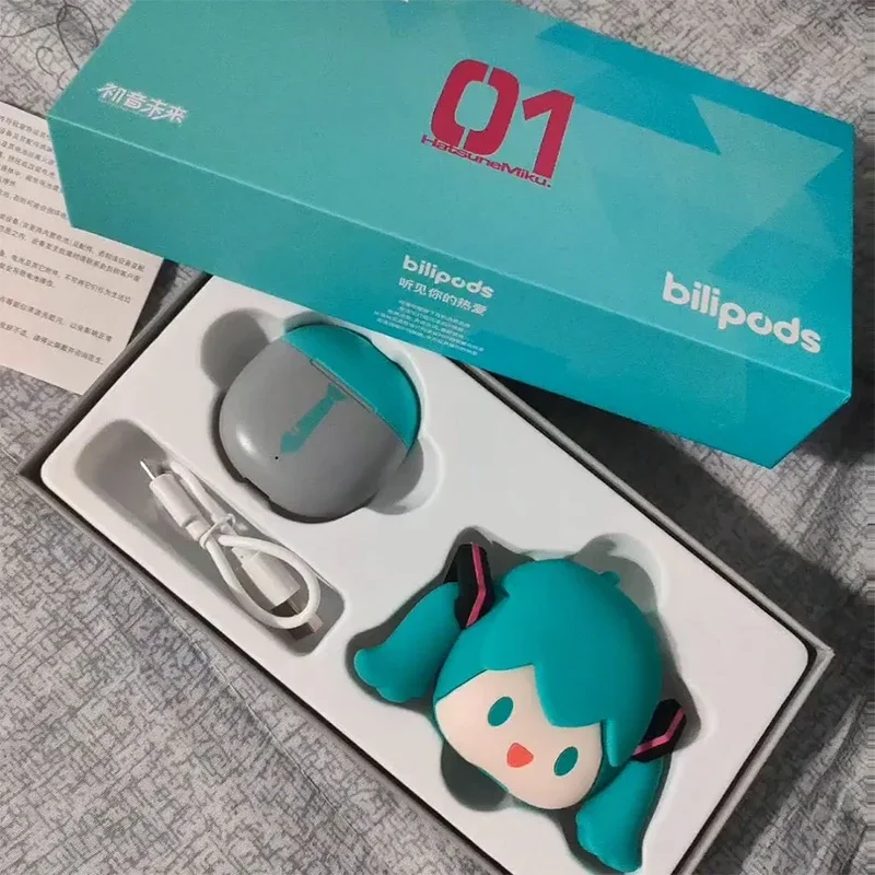 

New Hatsune Miku Anime Cartoon Wireless Bluetooth Headphones Set Cute Silicone Protective Cover Semi-In-Ear Girls Xmas Gifts