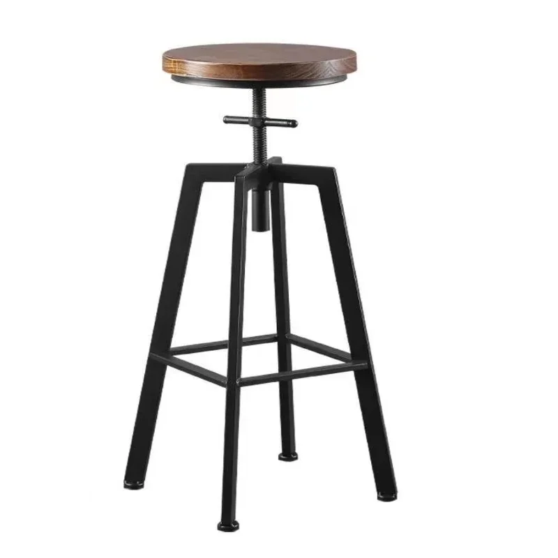 Taburetes de Bar giratorios industriales, silla de Bar de hierro forjado, silla alta doméstica con asiento de madera maciza, sillas de barra de