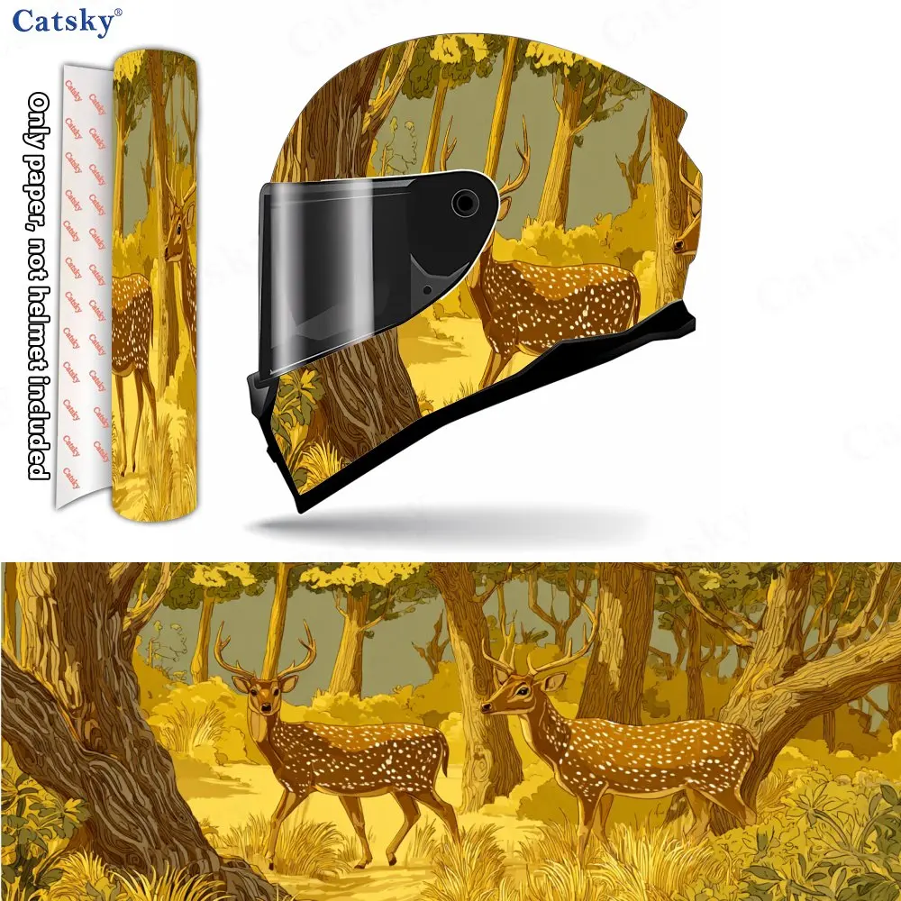 

Retro Forest Sika Deer Tender Nature Helmet Vinyl Wraps, Waterproof Scratch-Resistant Full Face Helmet Decals, Durable PVC Decor