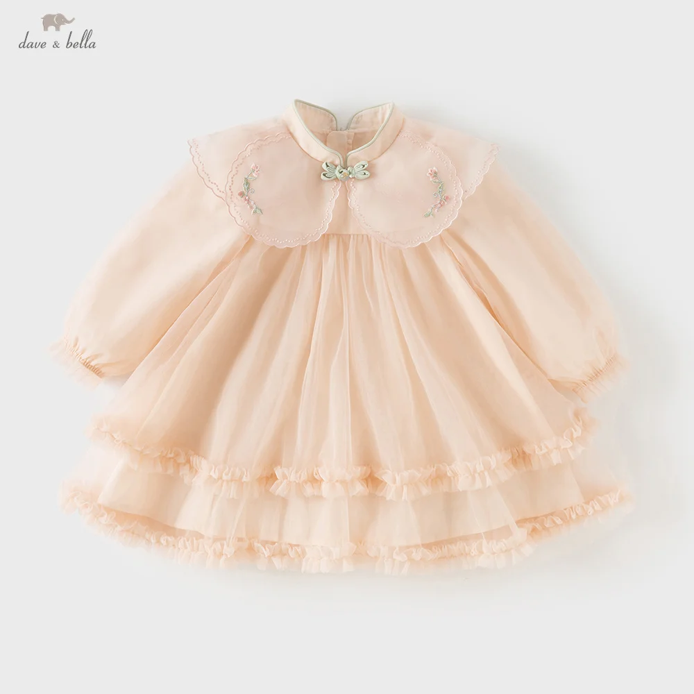 Dave Bella Children Mesh Dresses Girls Clothing Autumn Spring Baby Elegant Outdoors Dress Princess Party Long Sleeves DB1261009