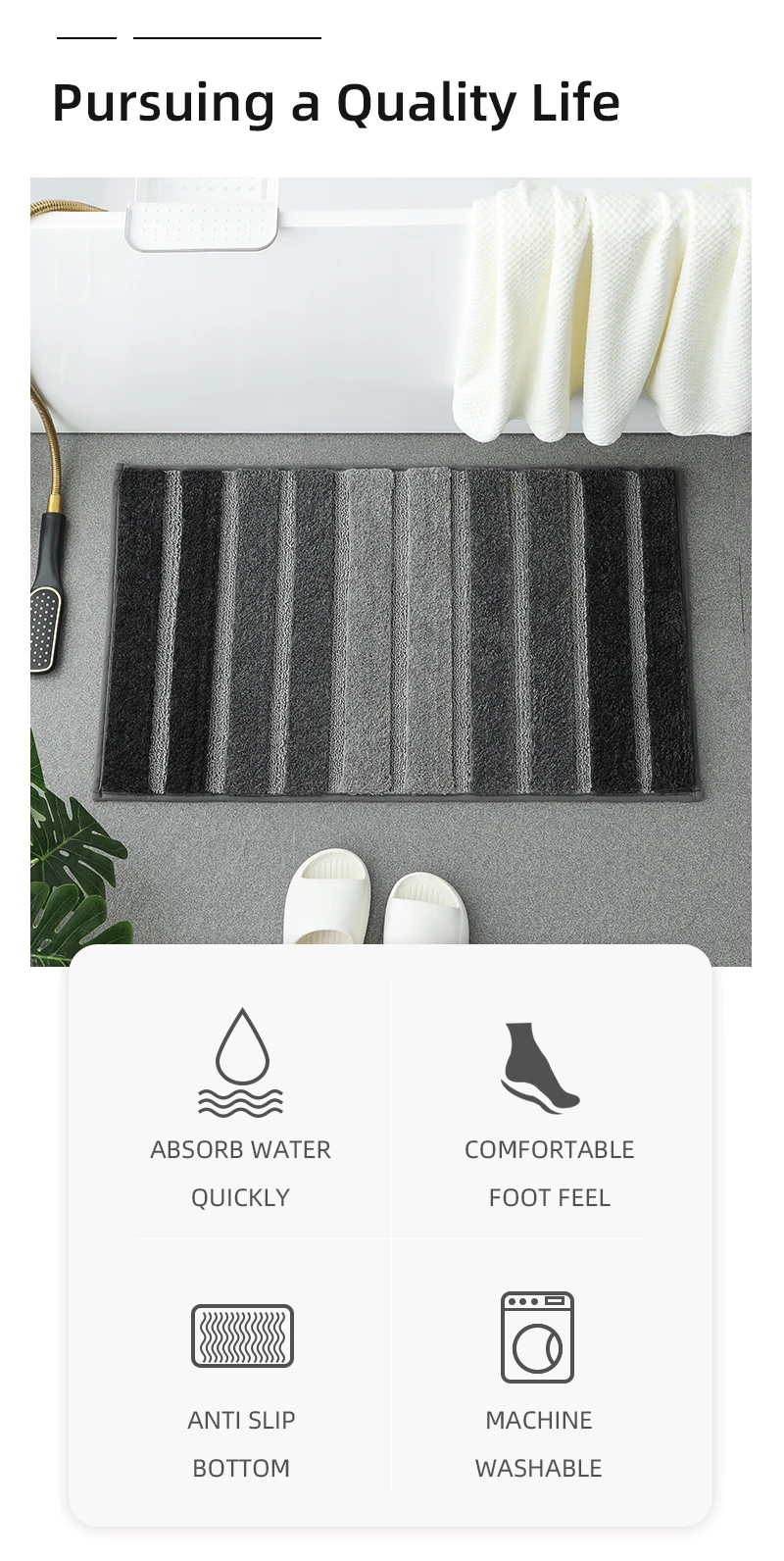 Badezimmerteppich Superabsorbierend Waschbare Bodenmatte Rutschfeste Matte Superfeine Faser Dicke Plüsch-Gummibodenmatte Plüsch-Duschvorleger – Detail 4