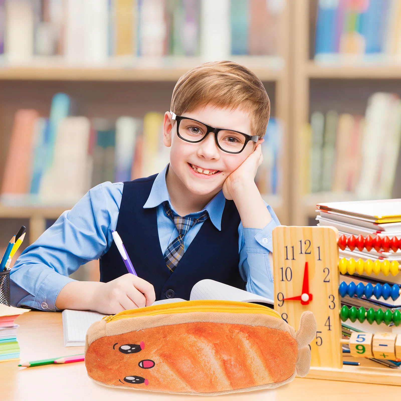 

Bread Shape Pencil Bag Anti-Wear Material Smooth Zipper Multifunctional Storage for Pens Pencils Keys Coins College Student