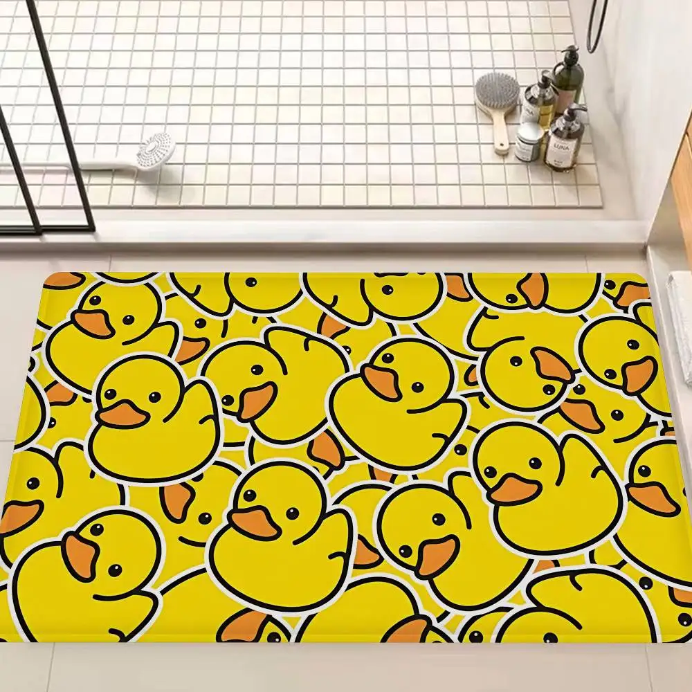 Gelbe klassische Gummi-Enten-Raummatten, rutschfest, absorbieren Wasser, langes Streifenkissen, Schlafzimmermatte, Willkommens-Fußmatte