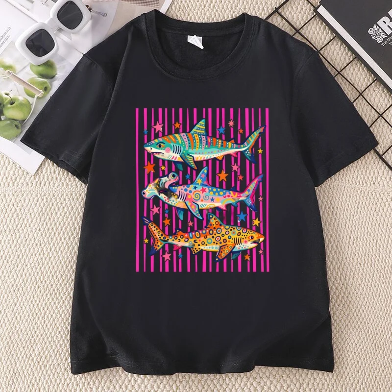 Shark T Shirt Ocean Graphic Tee Coastal TShirt Summer Beach Shark Week Lover T-Shirt Men Women Casual Round Neck Tees