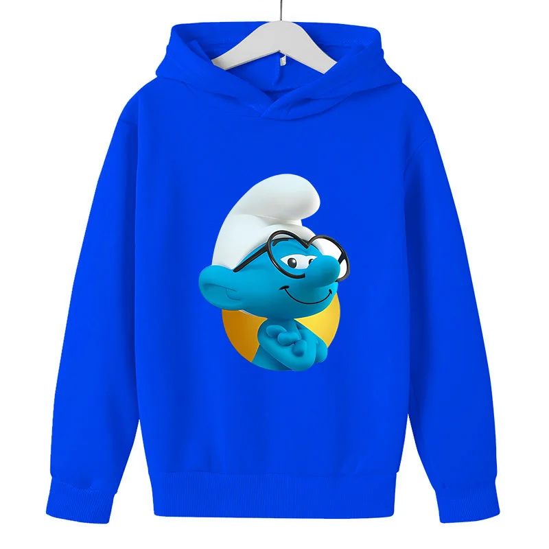 Smurfs felpa con cappuccio inverno caldo felpa bambini cartone animato stampato abbigliamento con cappuccio termico manica lunga vestiti bambini