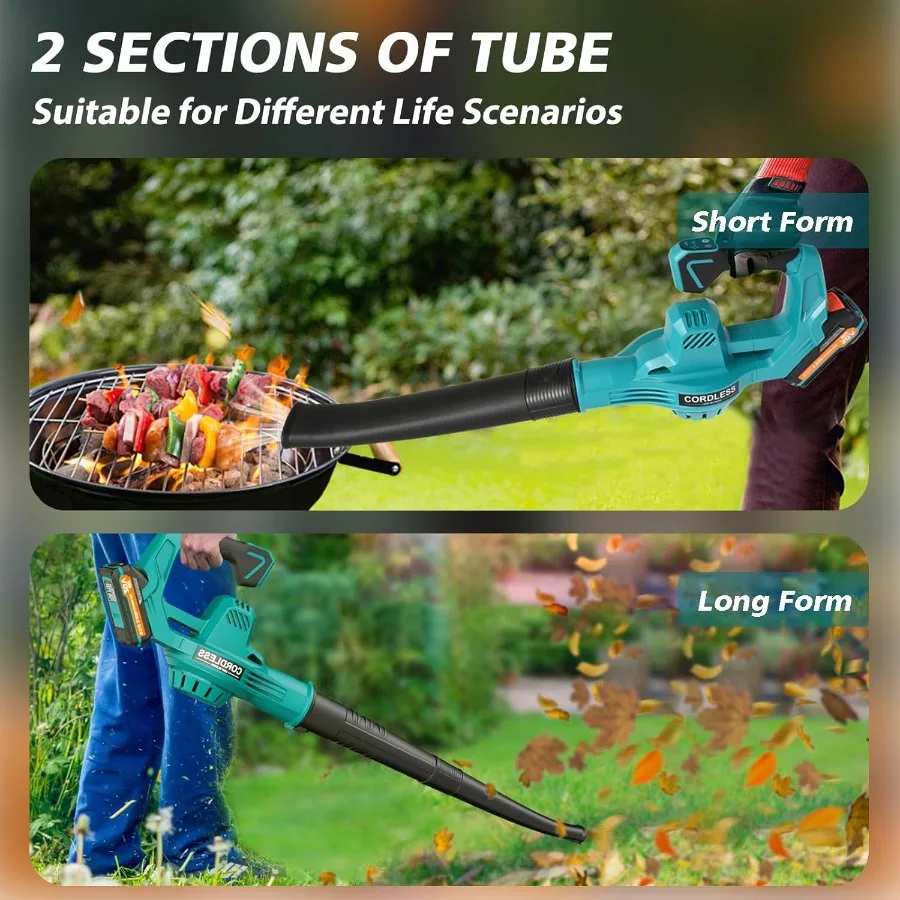 Soffiatore per foglie elettrico senza fili da 20 V con batteria 2X 2.0 Ah e caricabatterie 480 CFM 160 MPH Soffiatore per foglie alimentato a batteria Ha