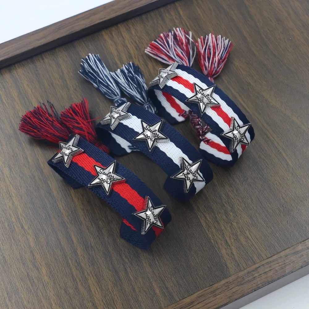 Vintage-Armband mit Sternnieten, handgefertigt, gewebtes Seilarmband mit Quasten für Damen und Herren, zum Kombinieren, Armreif, Handkette, Modeschmuck, Großhandel – Detail 6