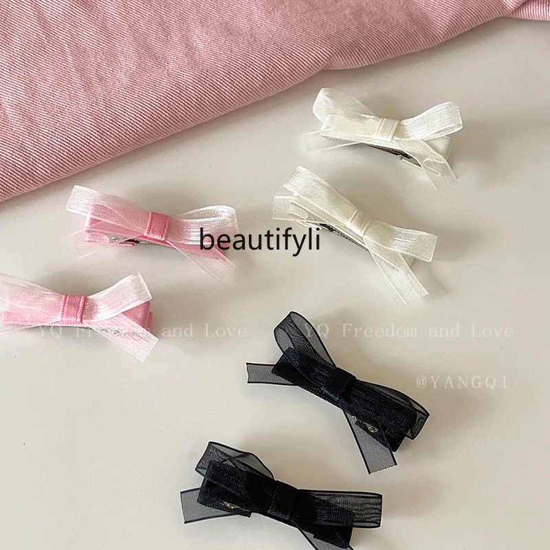 

Cute Mesh Bow Barrettes Women's Double Ponytail Decoration Duckbill Clip Side Cropped Hair Clip Barrettes