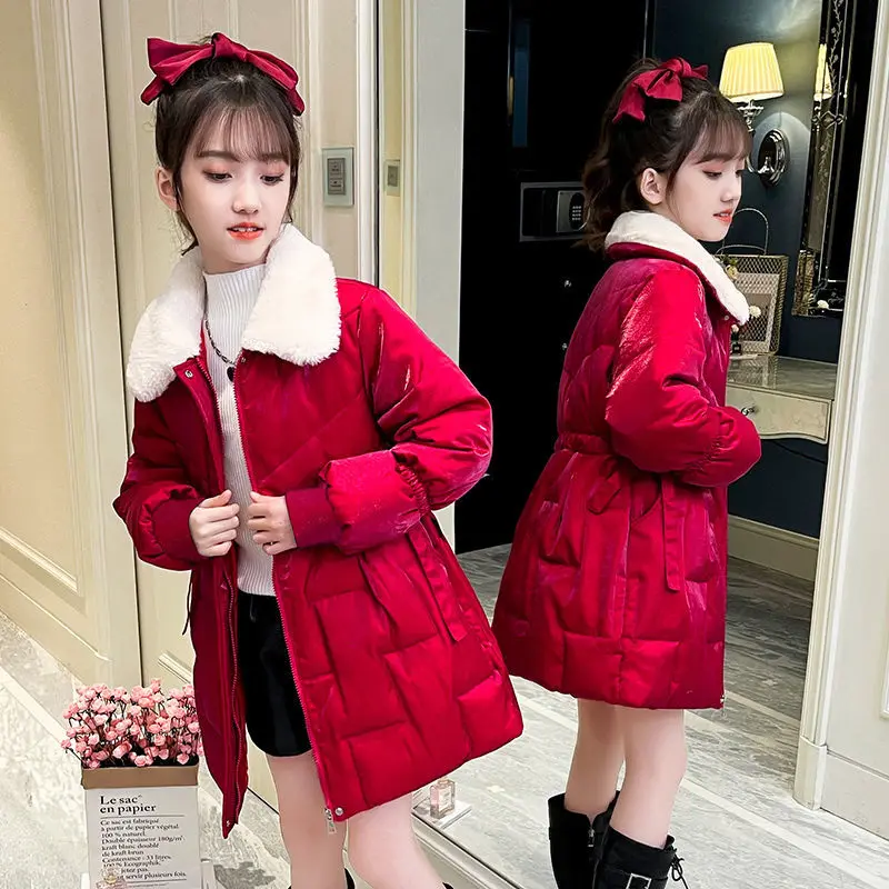 

Girls Kids Down Coat Jacket Overcoat Cotton 2022 Elegant Warm Plus Thicken Winter Sports Teenager Children's Clothing