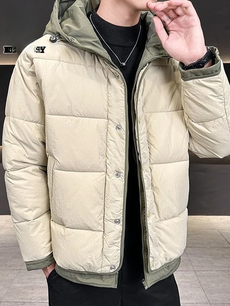 

Winter Thiened Warm Cotton Jaet Men's Loose Faionable Outerwear Youth Casual Zipper Hooded Long Sve Coat