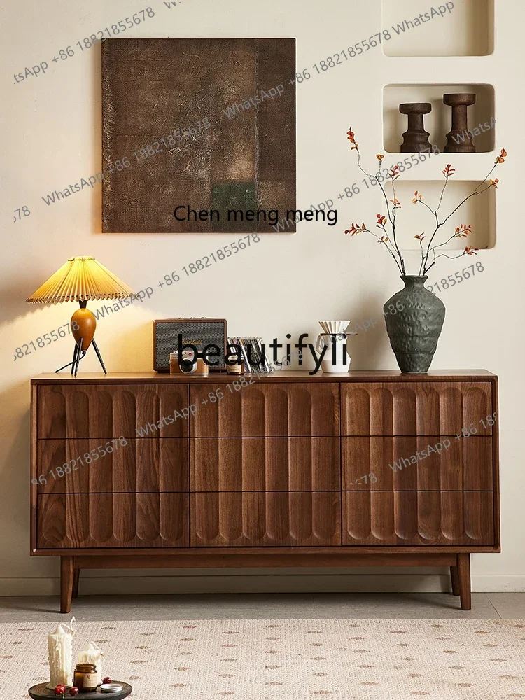 

M178 Североамериканский шкаф из черного ореха с девятью грудью, скандинавский простой настенный шкафчик для гостиной из цельного дерева